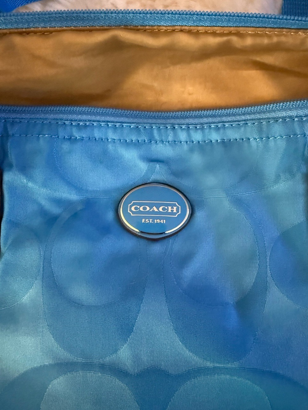 COACH GETAWAY SIGNATURE NYLON PACKABLE WEEKENDER BAG TOTE & POUCH BLUE F77321 - Picture 8 of 16